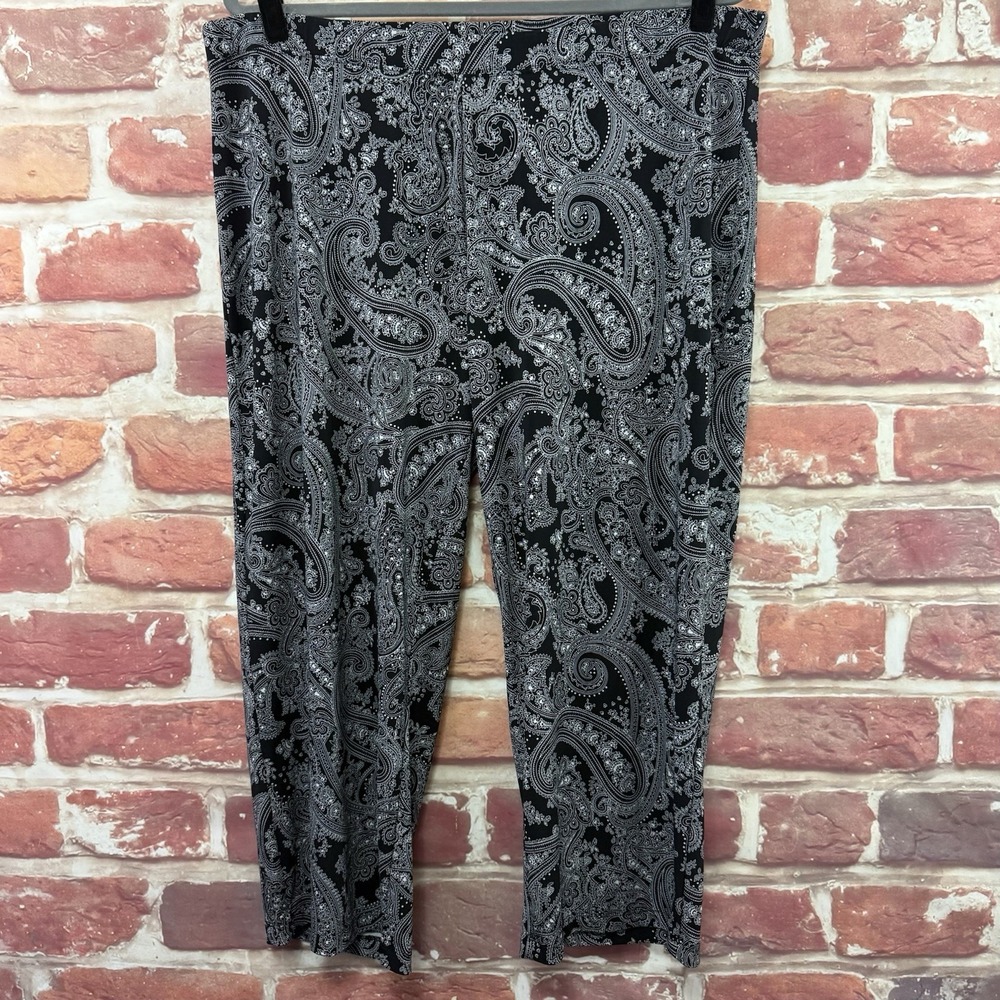 Susan Graver Pants Women's 2X Black White Boho Floral Casual Career Stretchy - Picture 6 of 8
